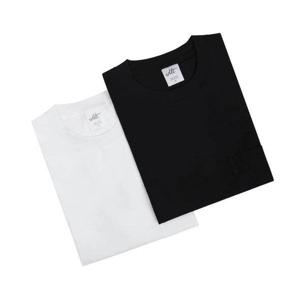 IDLT long sleeve pocket T-shirt, black and white folded pair.