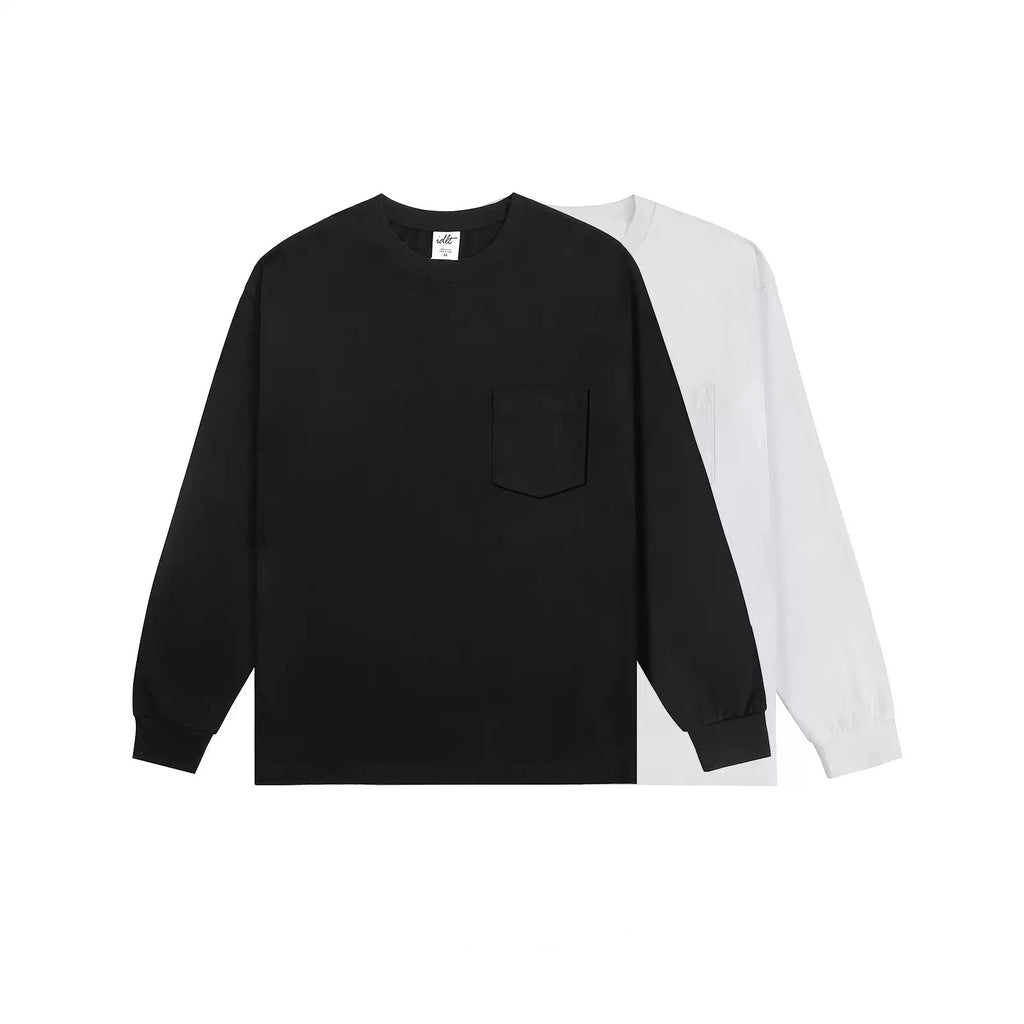 IDLT long sleeve pocket T-shirt, black and white color lineup.
