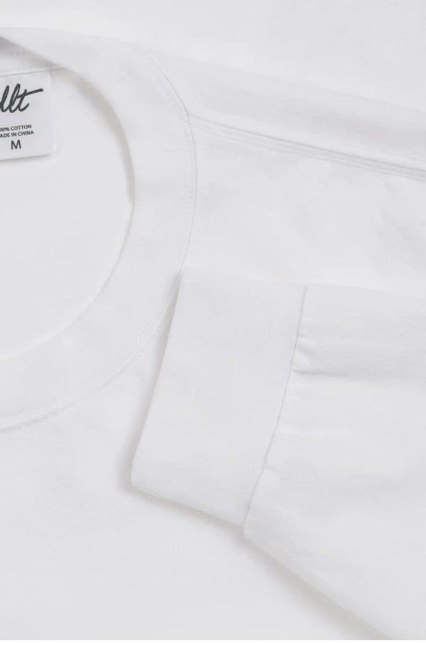 IDLT long sleeve pocket T-shirt, white neckline and cuff.