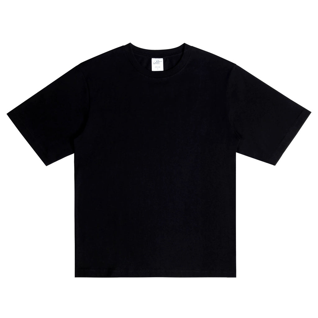 IDLT T-shirt, black front.