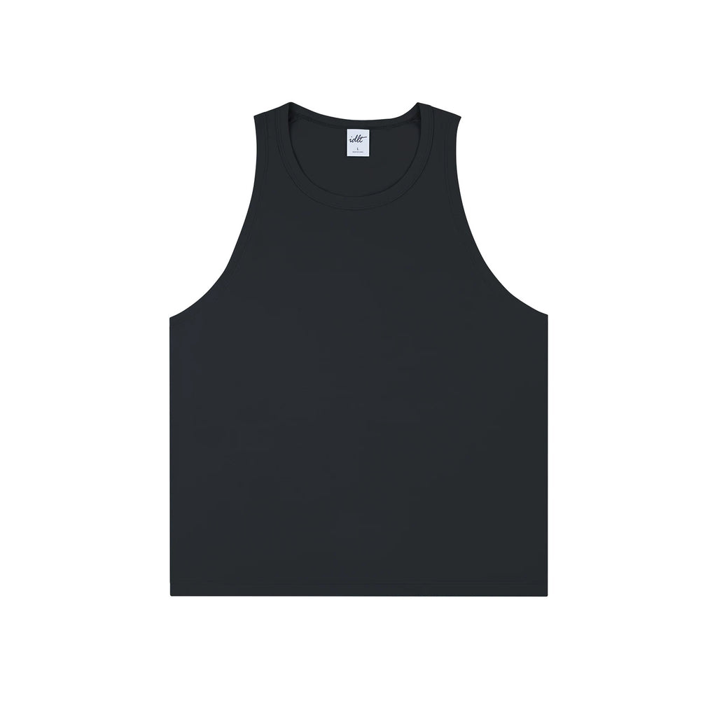 IDLT tank top, black front.