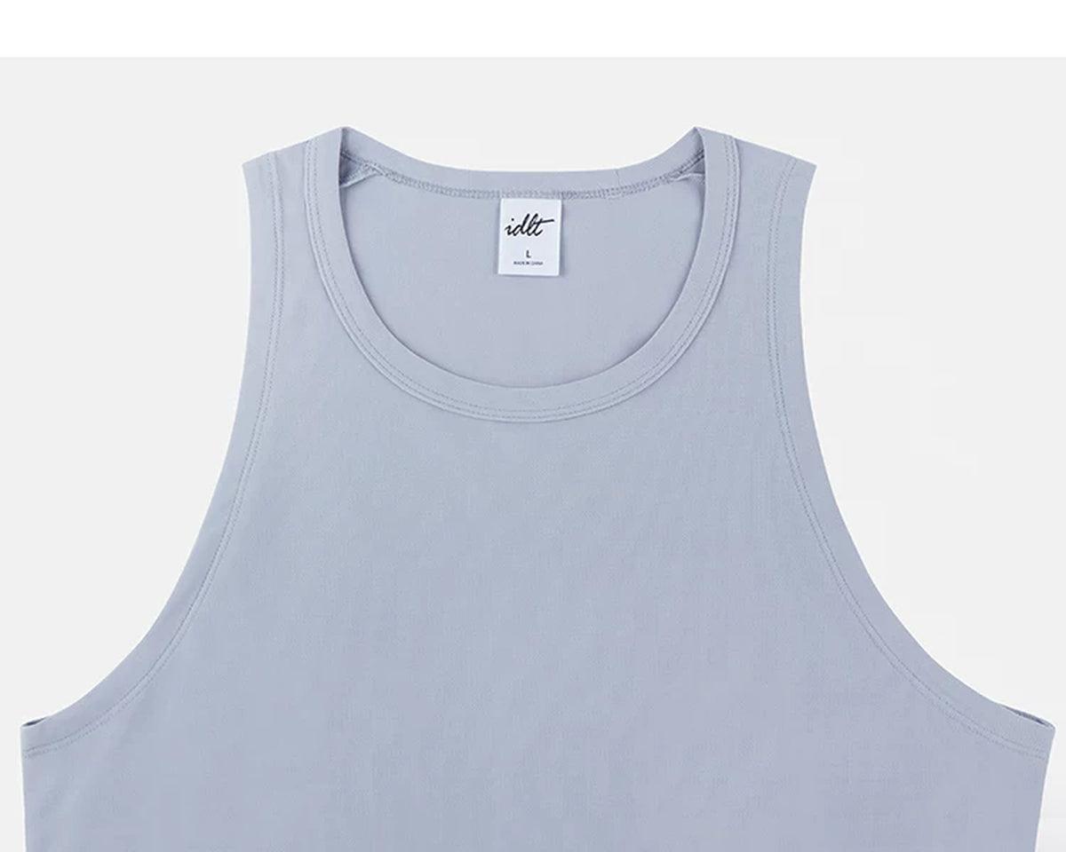 IDLT tank top, light gray neckline.
