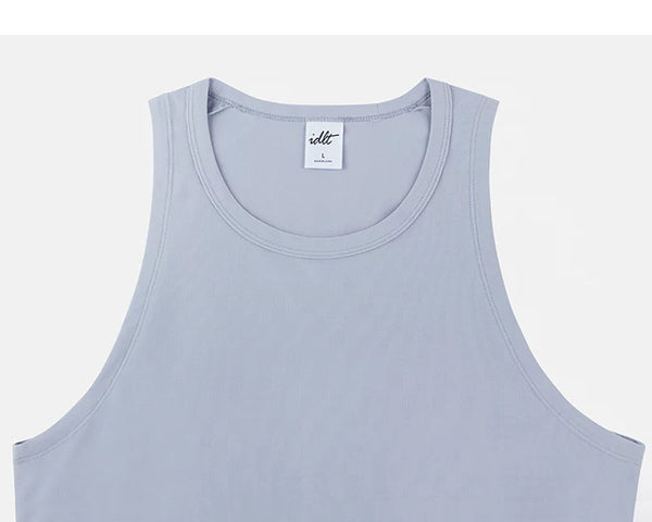 IDLT tank top, light gray neckline.