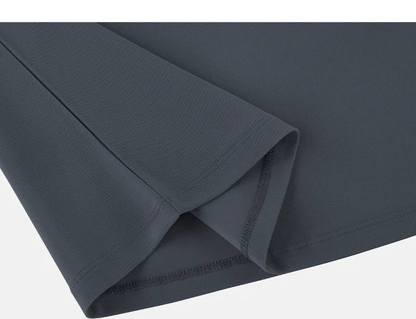 IDLT tank top, dark gray folded hem.