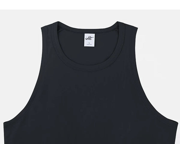 IDLT tank top, black neckline.