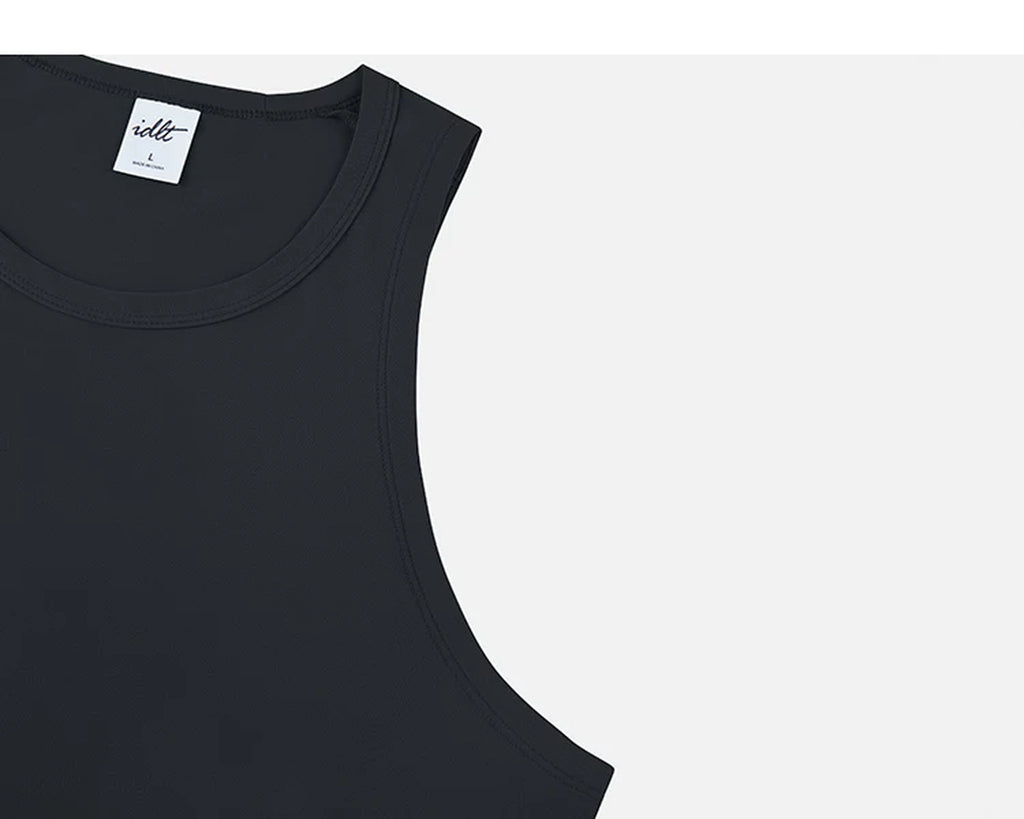 IDLT tank top, black neckline and armhole.