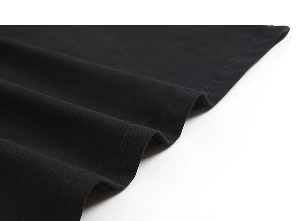 IDLT long sleeve T-shirt, black draped fabric.