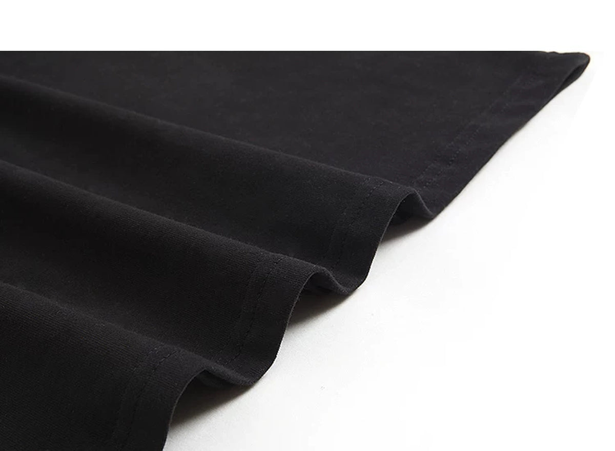 IDLT long sleeve T-shirt, black draped fabric.