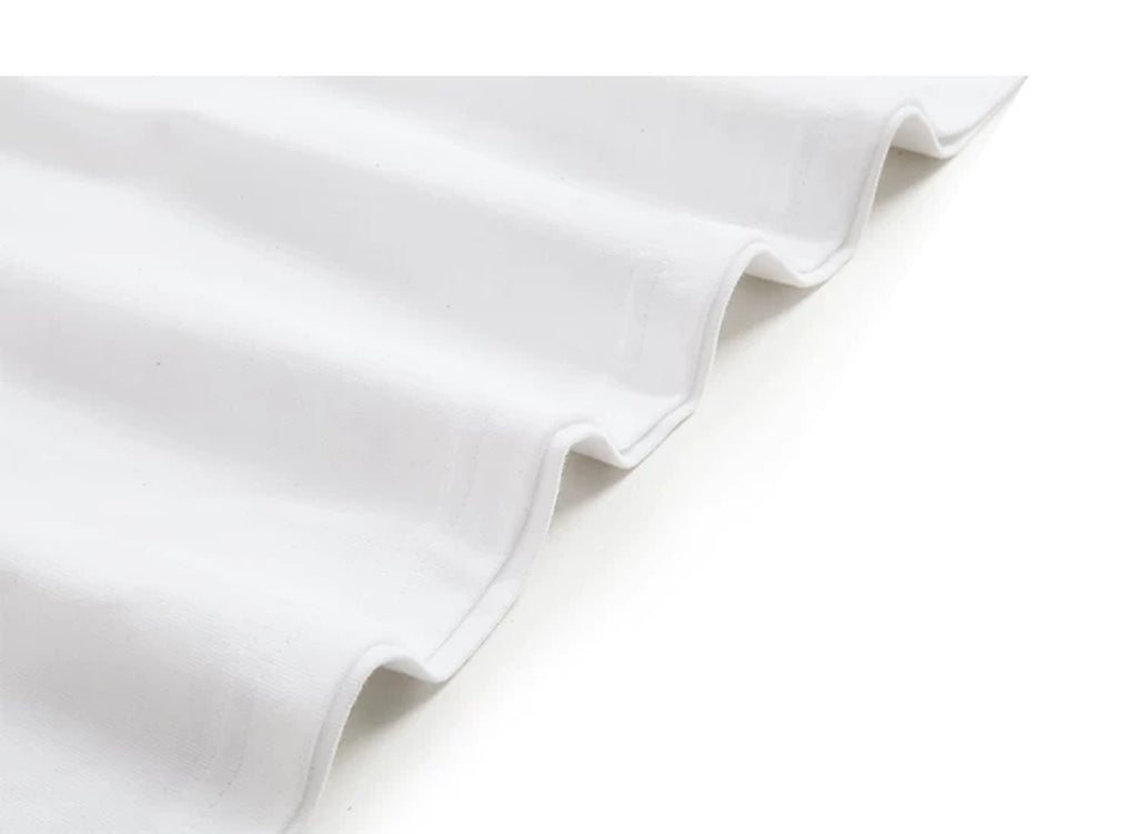 IDLT long sleeve T-shirt, white draped fabric.
