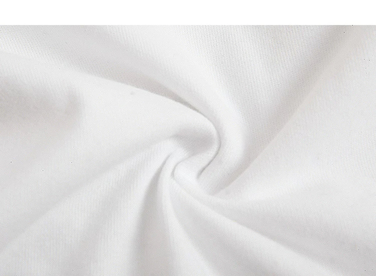 IDLT long sleeve T-shirt, white gathered fabric texture.