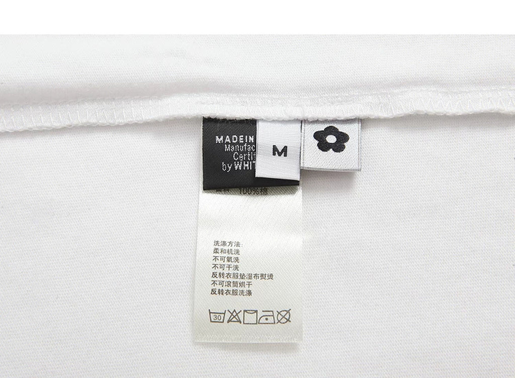 IDLT long sleeve T-shirt, white inner care label.