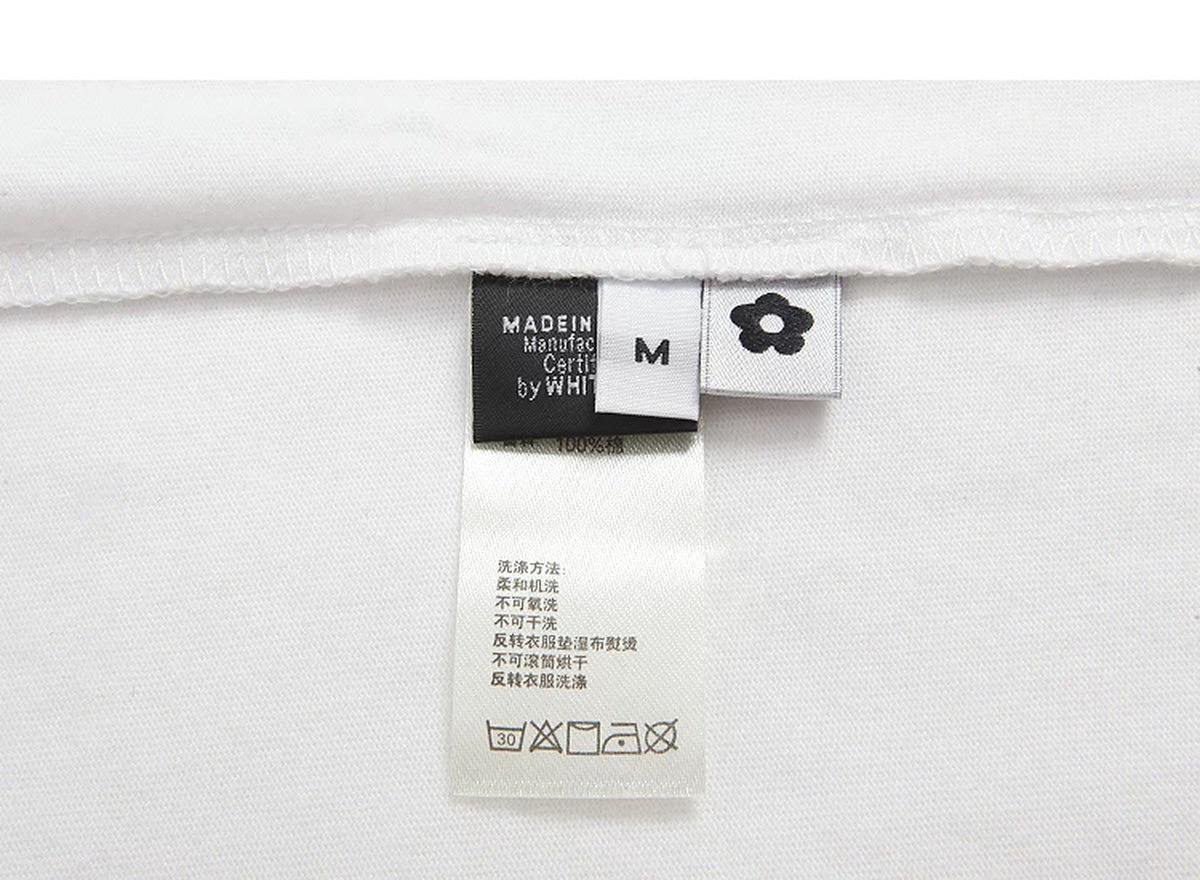 IDLT long sleeve T-shirt, white inner care label.