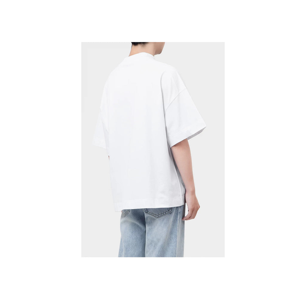 IDLT T-shirt, white back on model.