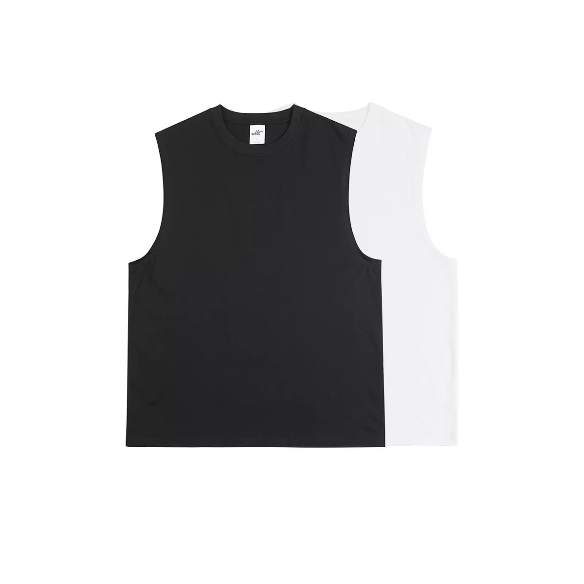 IDLT sleeveless T-shirt, black and white color lineup.