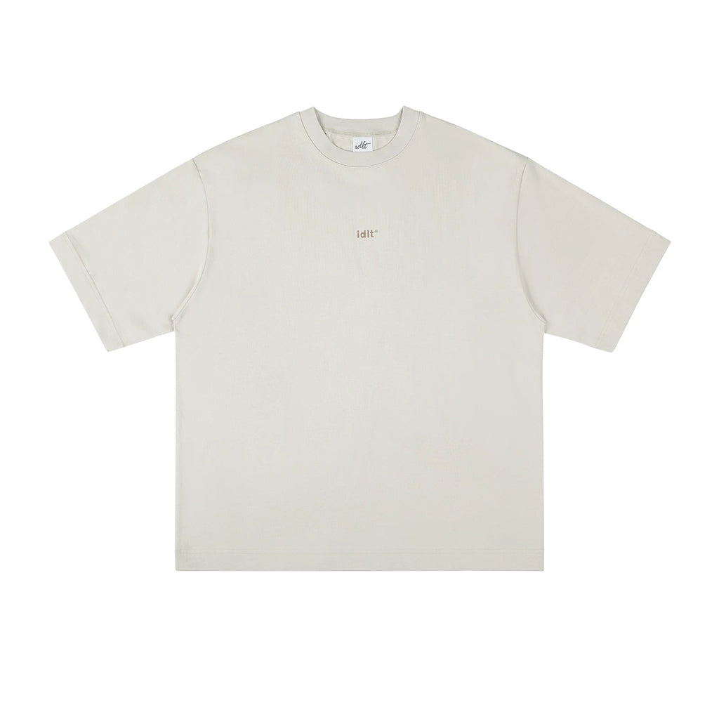IDLT logo T-shirt, cream front.