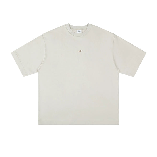 IDLT logo T-shirt, cream front.