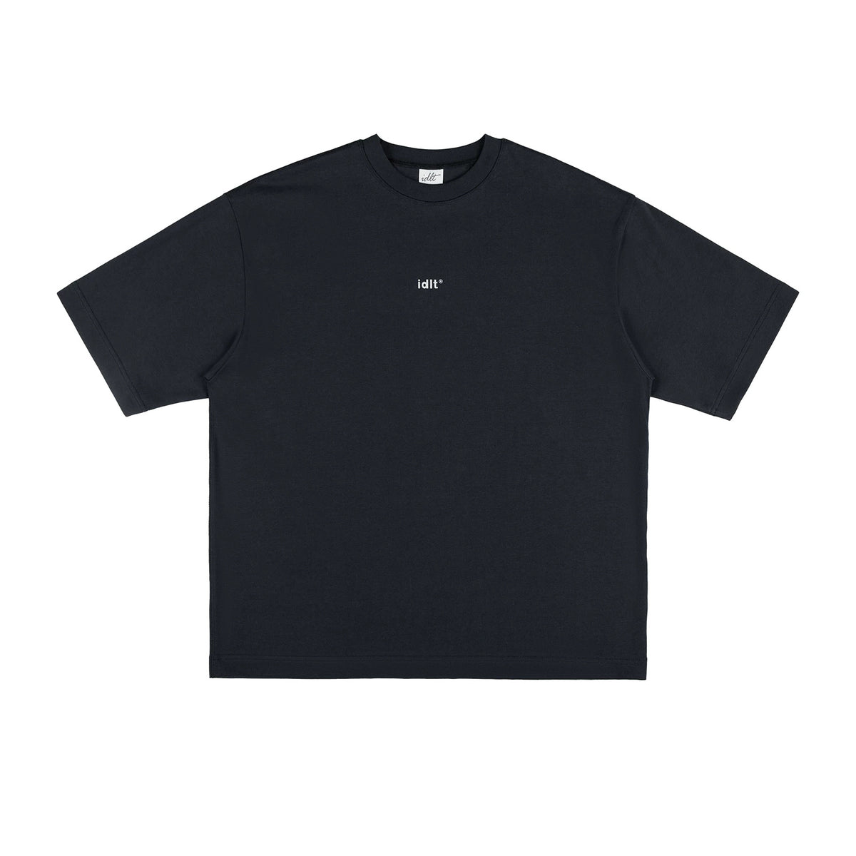 IDLT logo T-shirt, black front.