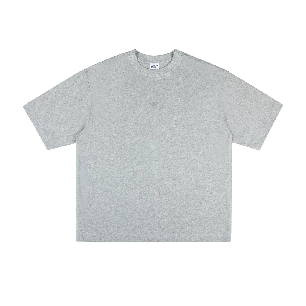 IDLT logo T-shirt, heather gray front.