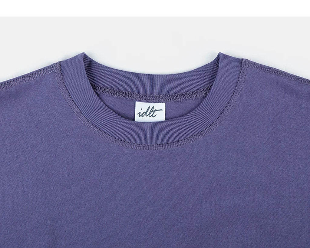 IDLT logo T-shirt, purple crewneck.