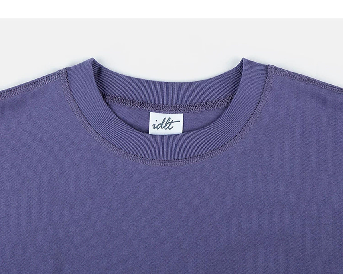 IDLT logo T-shirt, purple crewneck.