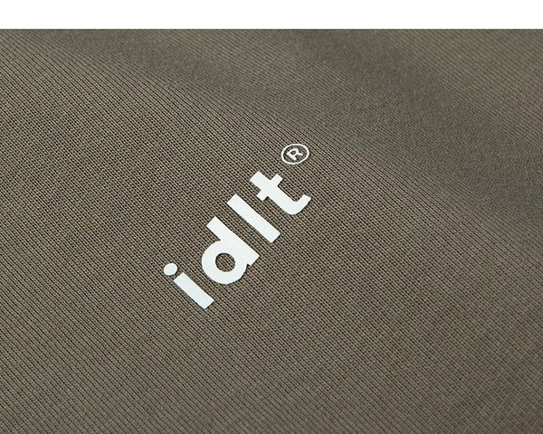 IDLT logo T-shirt, brown chest logo.