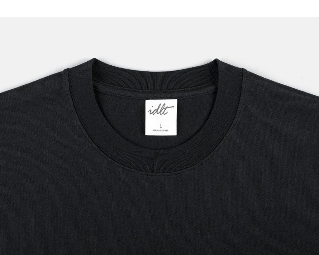IDLT logo T-shirt, black crewneck.