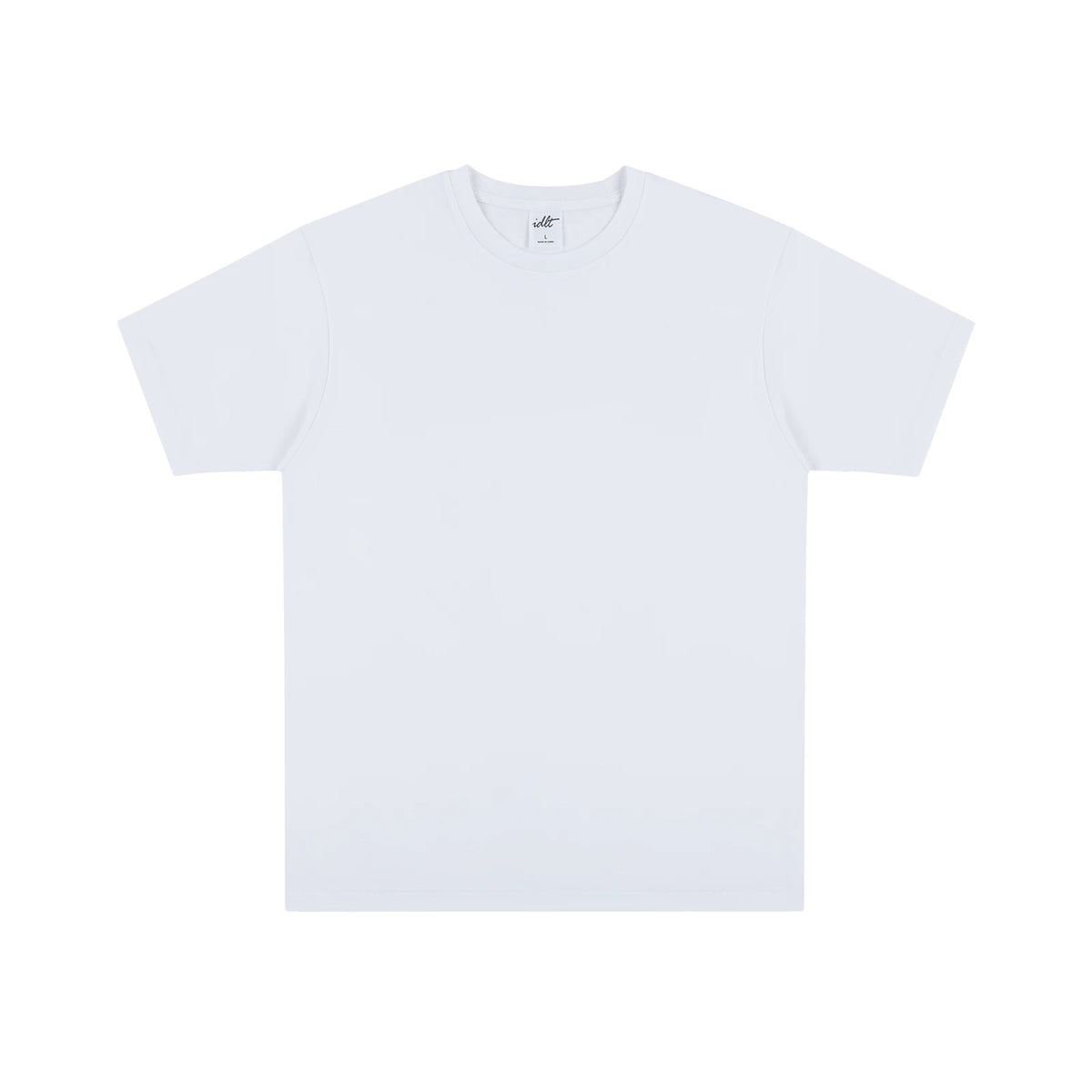 IDLT T-shirt, white front.