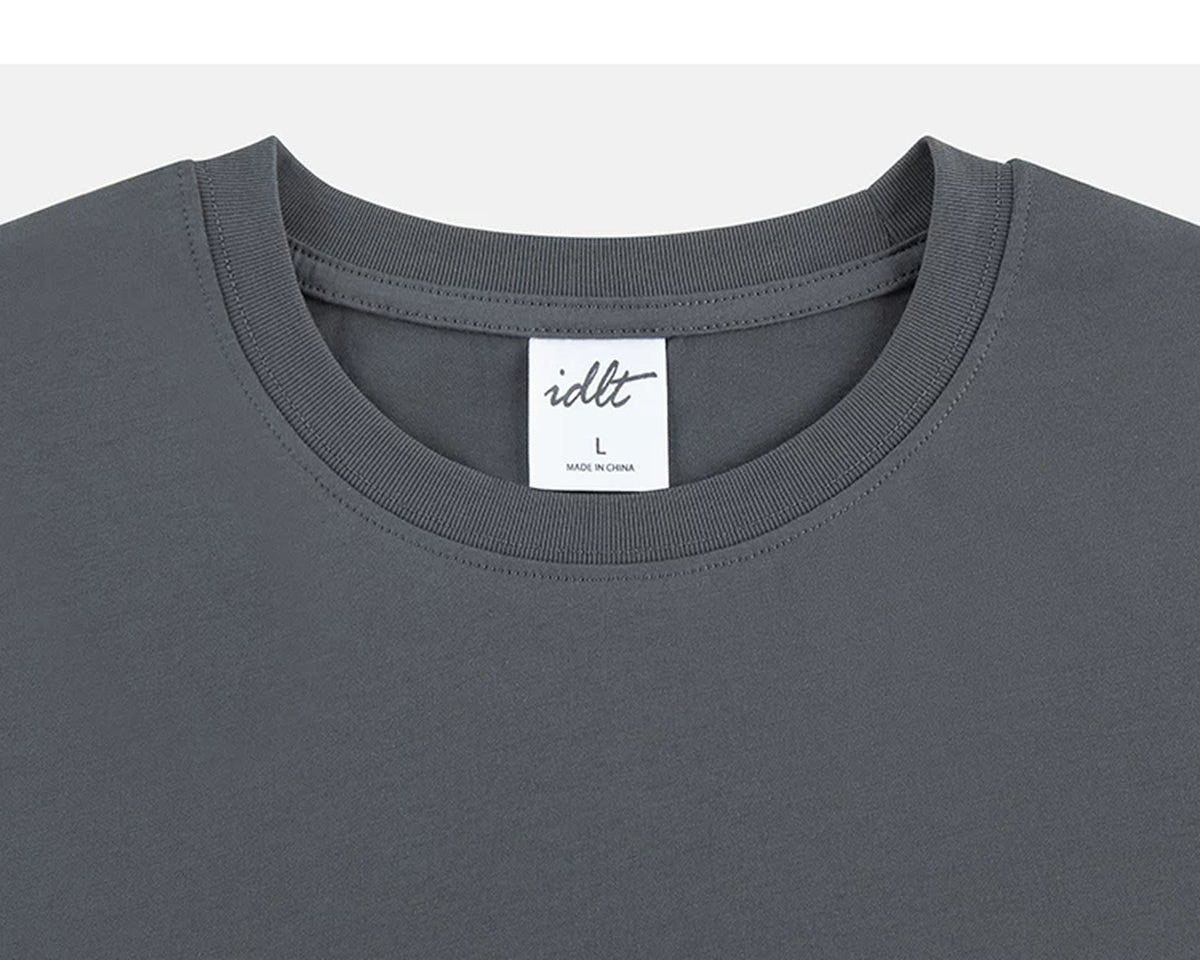 IDLT T-shirt, dark gray crewneck.
