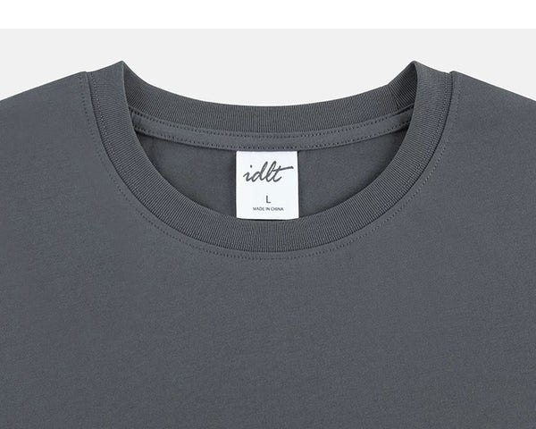 IDLT T-shirt, dark gray crewneck.