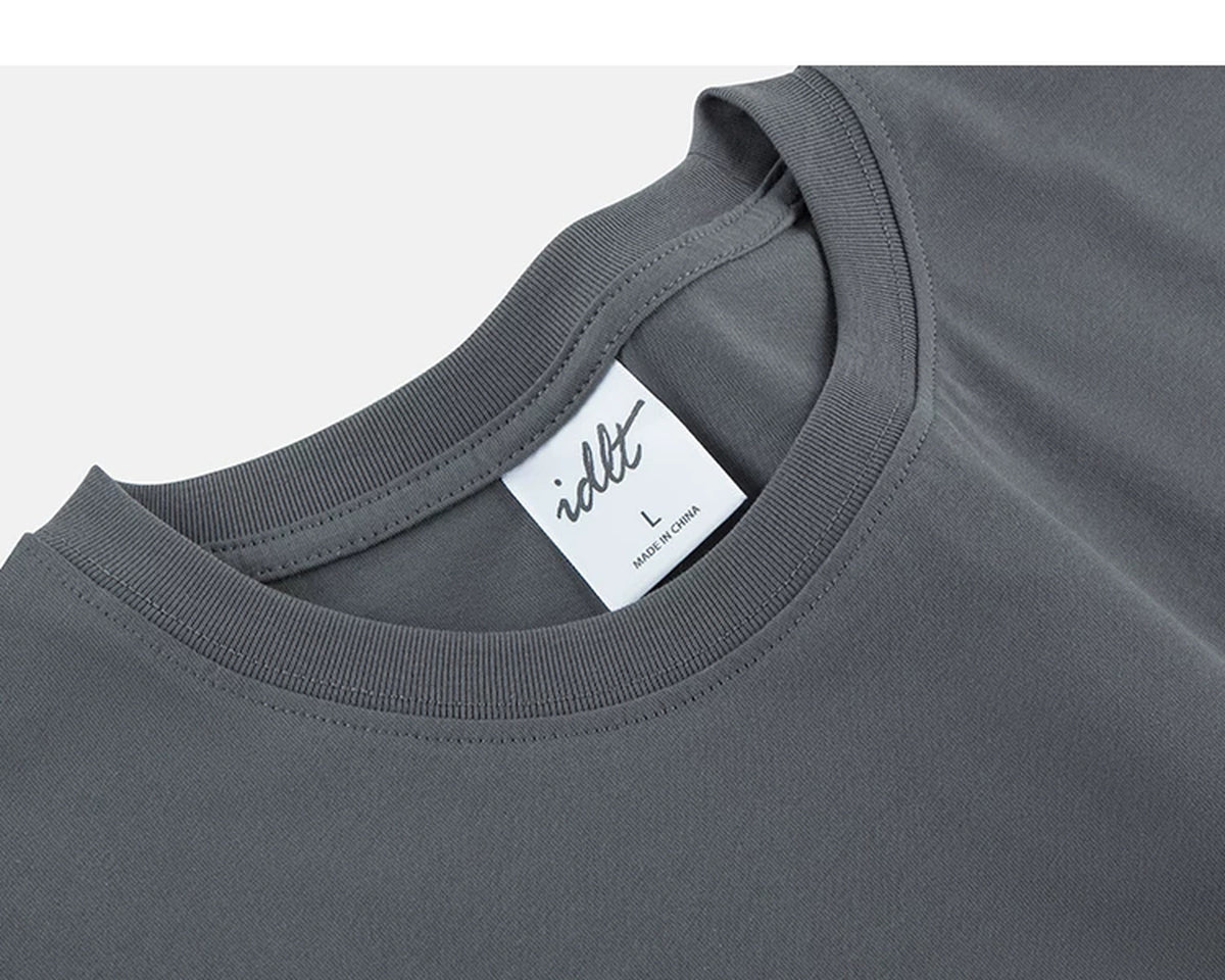 IDLT T-shirt, dark gray neckline label.
