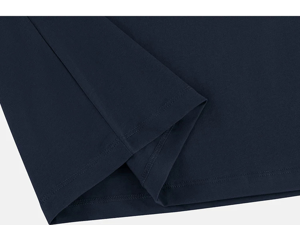 IDLT T-shirt, navy folded hem.