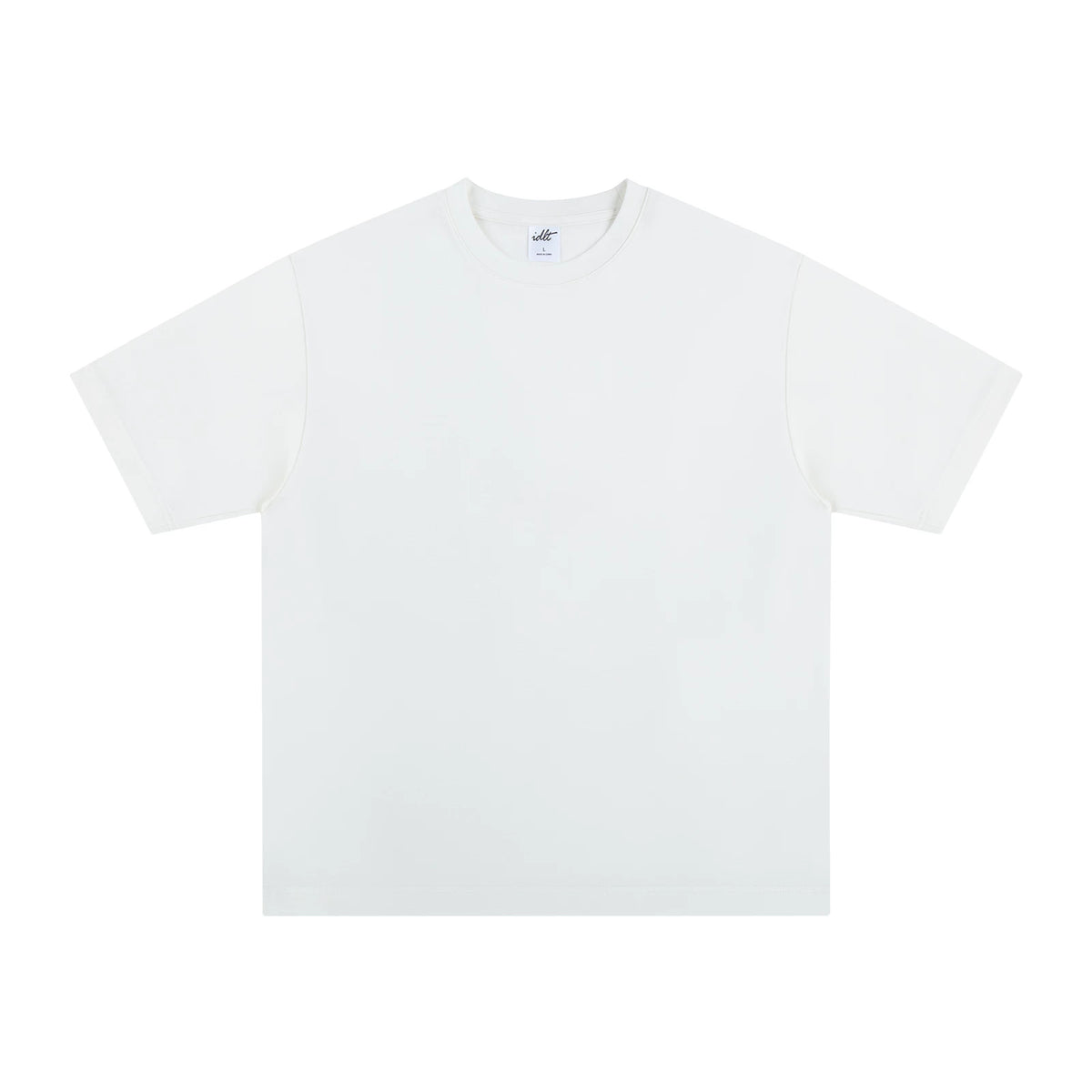 IDLT T-shirt, white front.