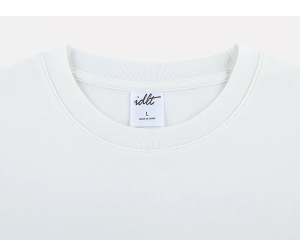 IDLT T-shirt, white crewneck.