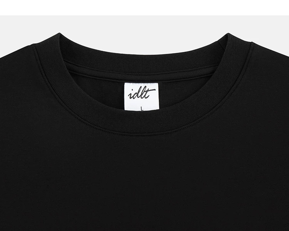 IDLT T-shirt, black crewneck.