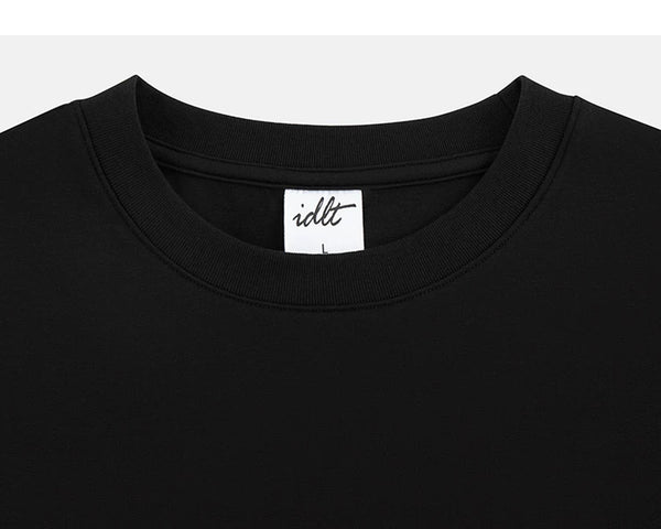 IDLT T-shirt, black crewneck.