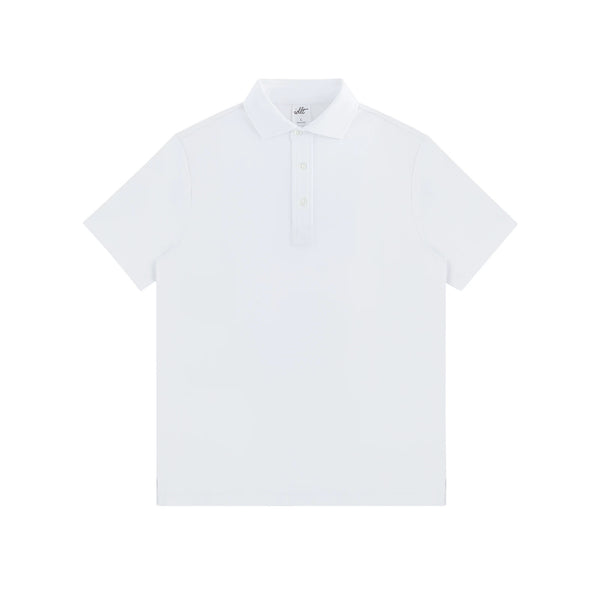 IDLT polo shirt, white front.