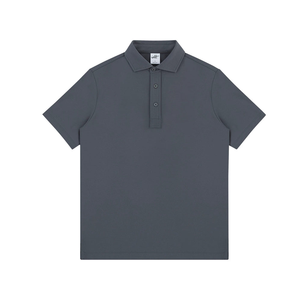 IDLT polo shirt, dark gray front.
