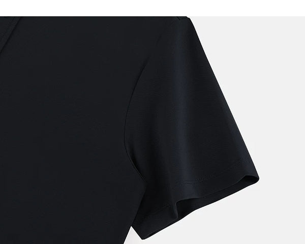 IDLT polo shirt, black sleeve.