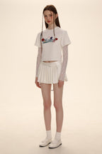 Dual - Sided Satin Ribbon Pleated Mini Skirt - COPPING THREADS - MOROMORO