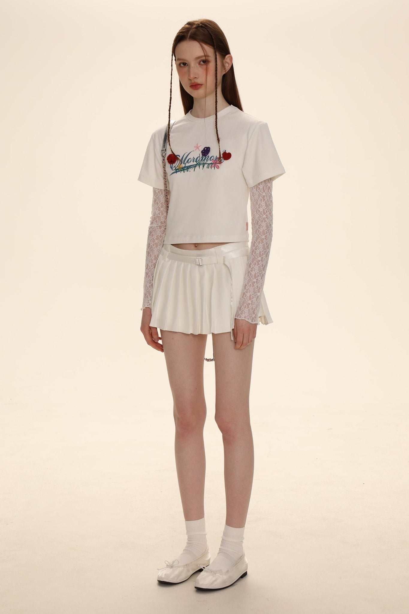 Dual - Sided Satin Ribbon Pleated Mini Skirt - COPPING THREADS - MOROMORO