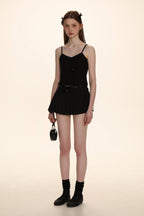 Dual - Sided Satin Ribbon Pleated Mini Skirt - COPPING THREADS - MOROMORO