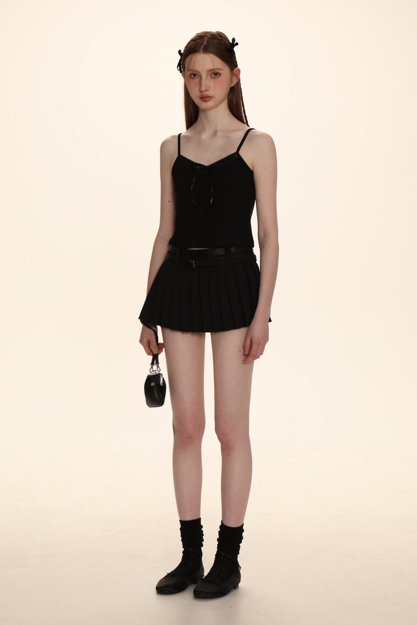 Dual - Sided Satin Ribbon Pleated Mini Skirt - COPPING THREADS - MOROMORO