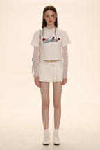 Dual - Sided Satin Ribbon Pleated Mini Skirt - COPPING THREADS - MOROMORO