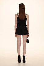 Dual - Sided Satin Ribbon Pleated Mini Skirt - COPPING THREADS - MOROMORO