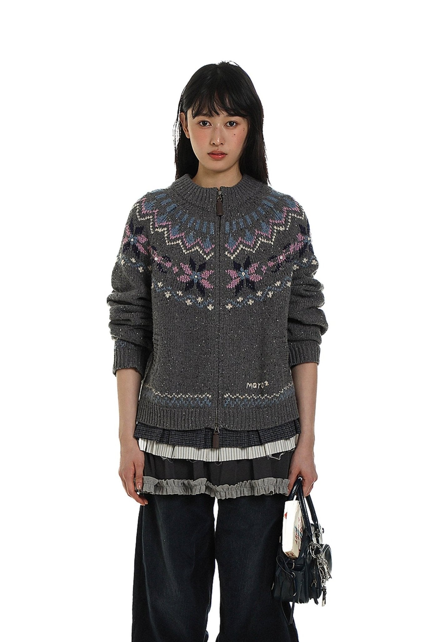 Dual Zippers Snowflake Hand - Embroidered Pearl Wool Cardigan - COPPING THREADS - MOROMORO Hauptbild