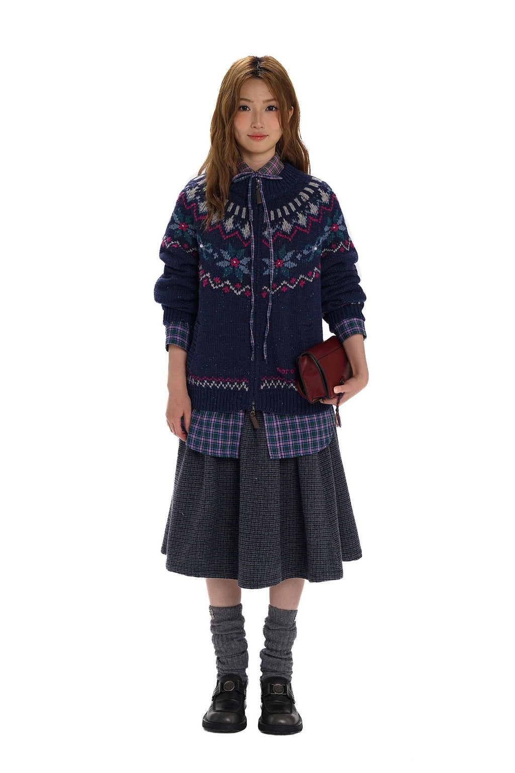 Dual Zippers Snowflake Hand - Embroidered Pearl Wool Cardigan - COPPING THREADS - MOROMORO