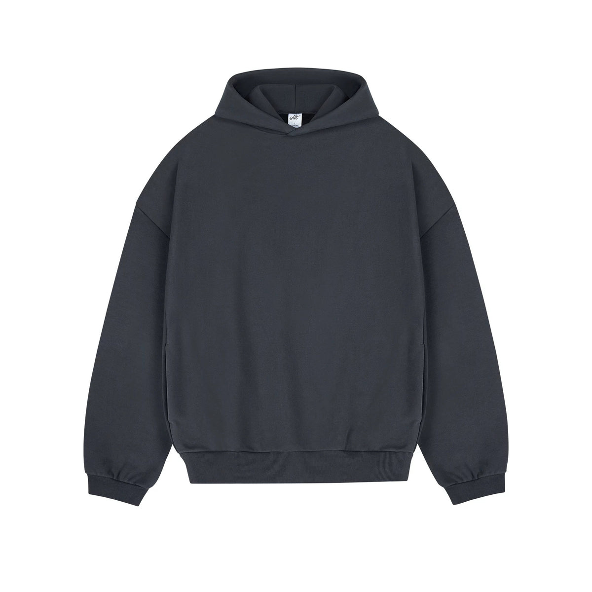 IDLT hoodie, dark gray front.