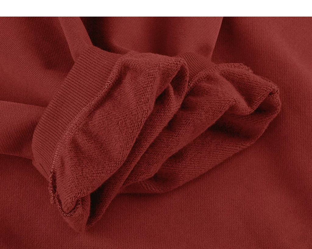 IDLT hoodie, red turned cuffs.