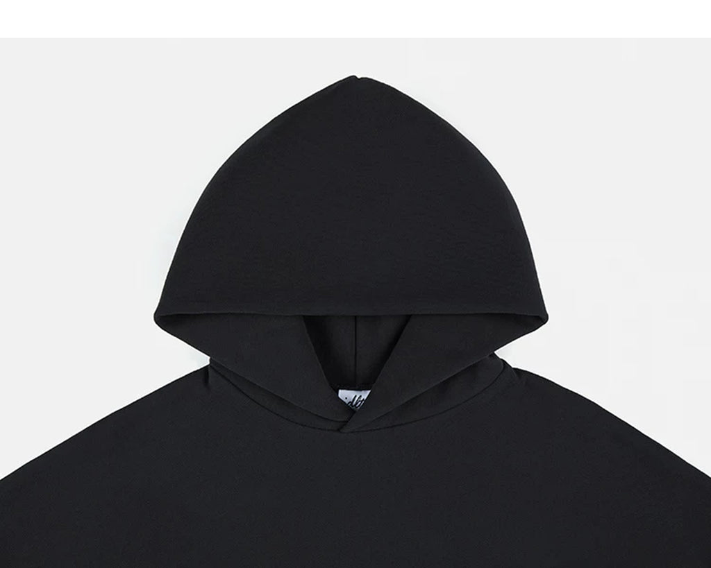 IDLT hoodie, black hood.