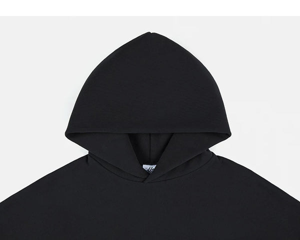 IDLT hoodie, black hood.